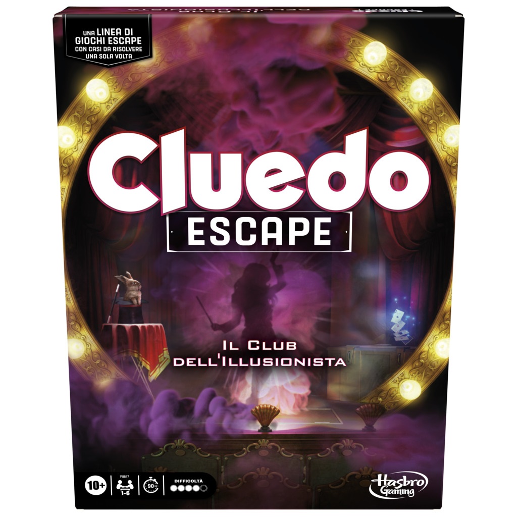 Hasbro Gaming Cluedo Escape - Club dell'Illusionista, Gioco da Tavolo in Versione Escape Room per 1-6 Giocatori dai 10 Anni in Su
