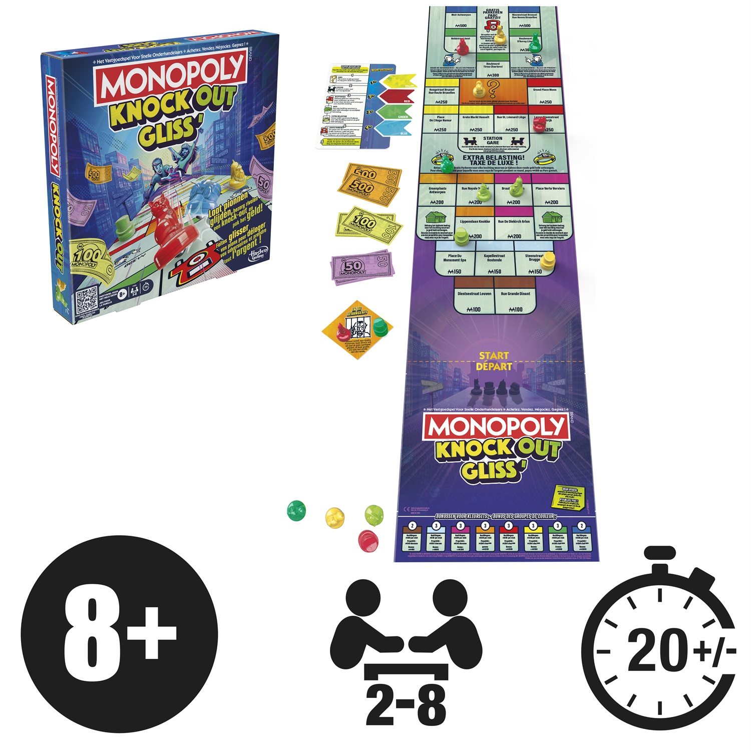 Hasbro Gaming Monopoly Gliss' - Gioco da Tavolo di Gruppo Familiare, Simulazione Economica, Versione Olandese, Durata 20 Min