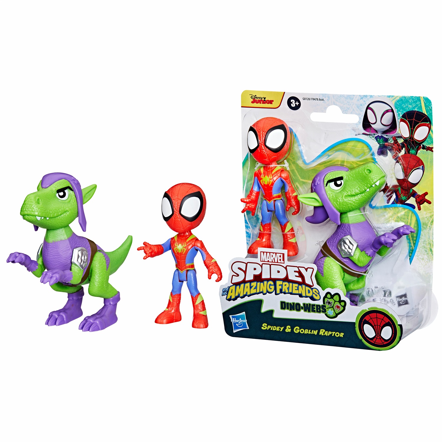Hasbro Marvel Spidey e i Suoi Fantastici Amici - Set di Action Figure Dino-Web con Spidey e Goblin Raptor, Età 3
