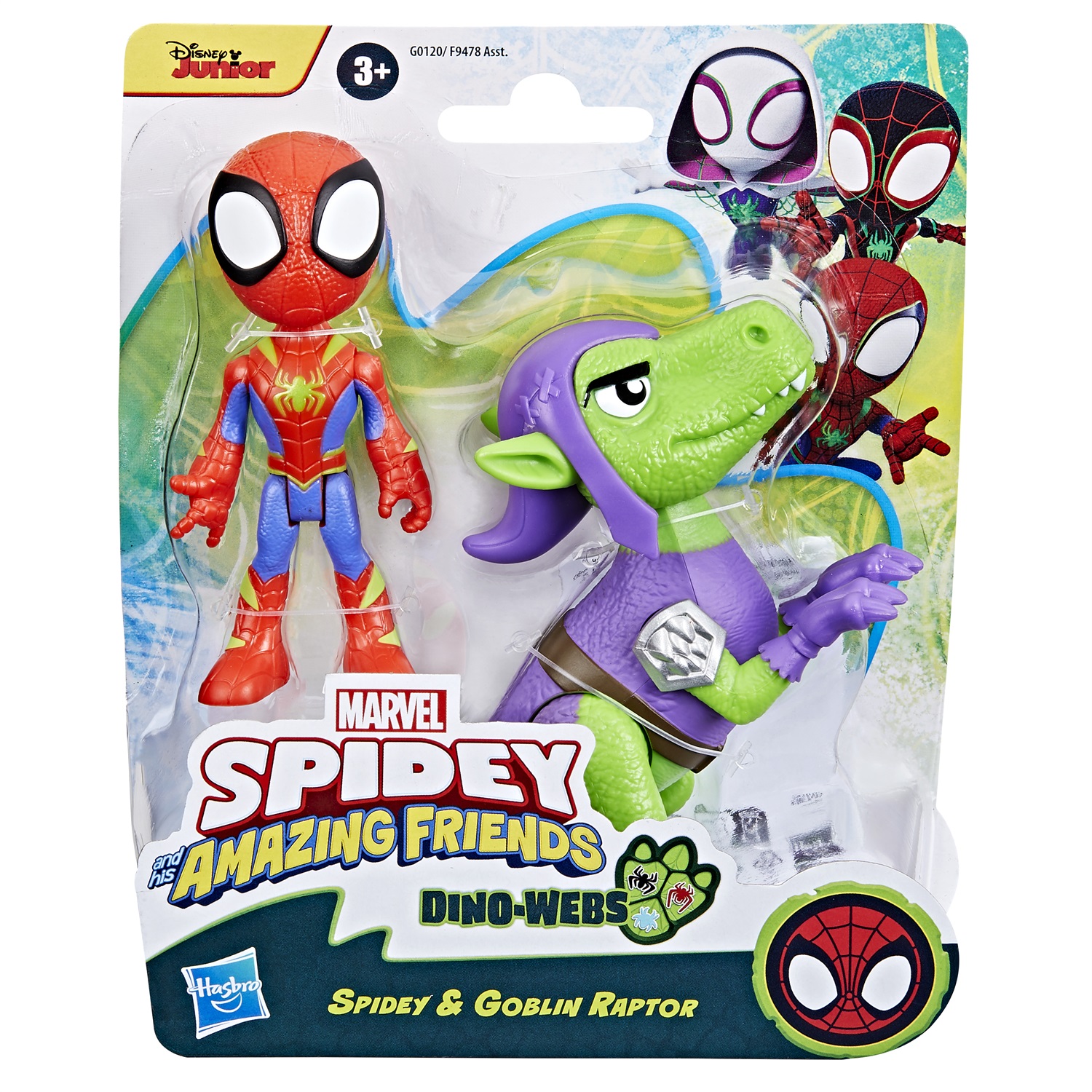 Hasbro Marvel Spidey e i Suoi Fantastici Amici - Set di Action Figure Dino-Web con Spidey e Goblin Raptor, Età 3