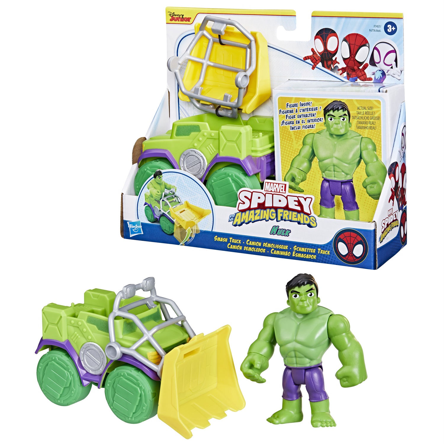 Hasbro Marvel Spidey e i Suoi Fantastici Amici - Set Hulk Smash Truck con Action Figure Snodabile di Hulk (10 cm), Veicolo e Accessorio Bulldozer, Giocattoli per Età Prescolare