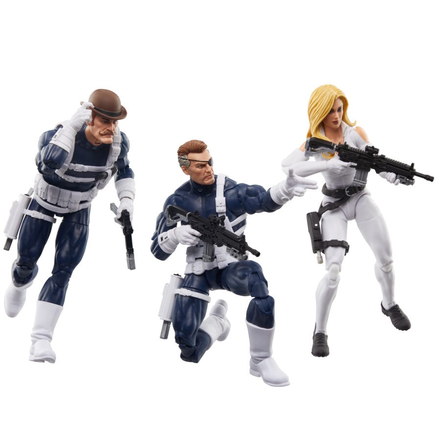 Hasbro Marvel Legends Series S.H.I.E.L.D. Nick Fury Jr., Sharon Carter e Dum Dugan Action Figure - Set di 3 Personaggi Basato sui Fumetti di Captain America