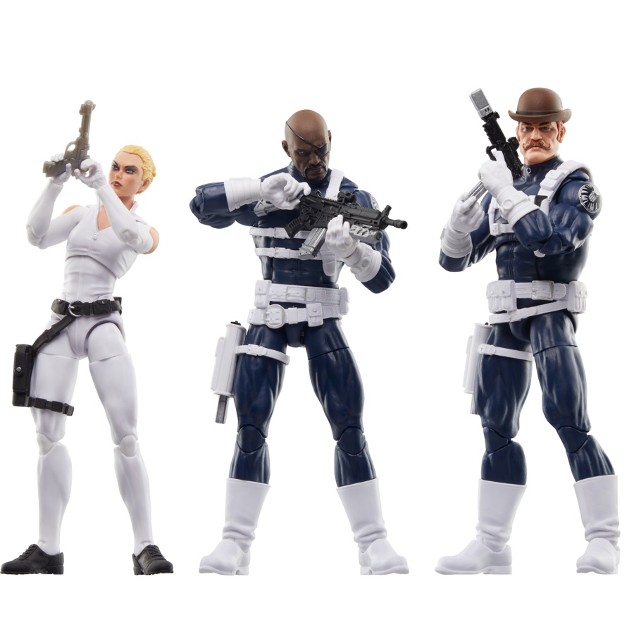 Hasbro Marvel Legends Series S.H.I.E.L.D. Nick Fury Jr., Sharon Carter e Dum Dugan Action Figure - Set di 3 Personaggi Basato sui Fumetti di Captain America