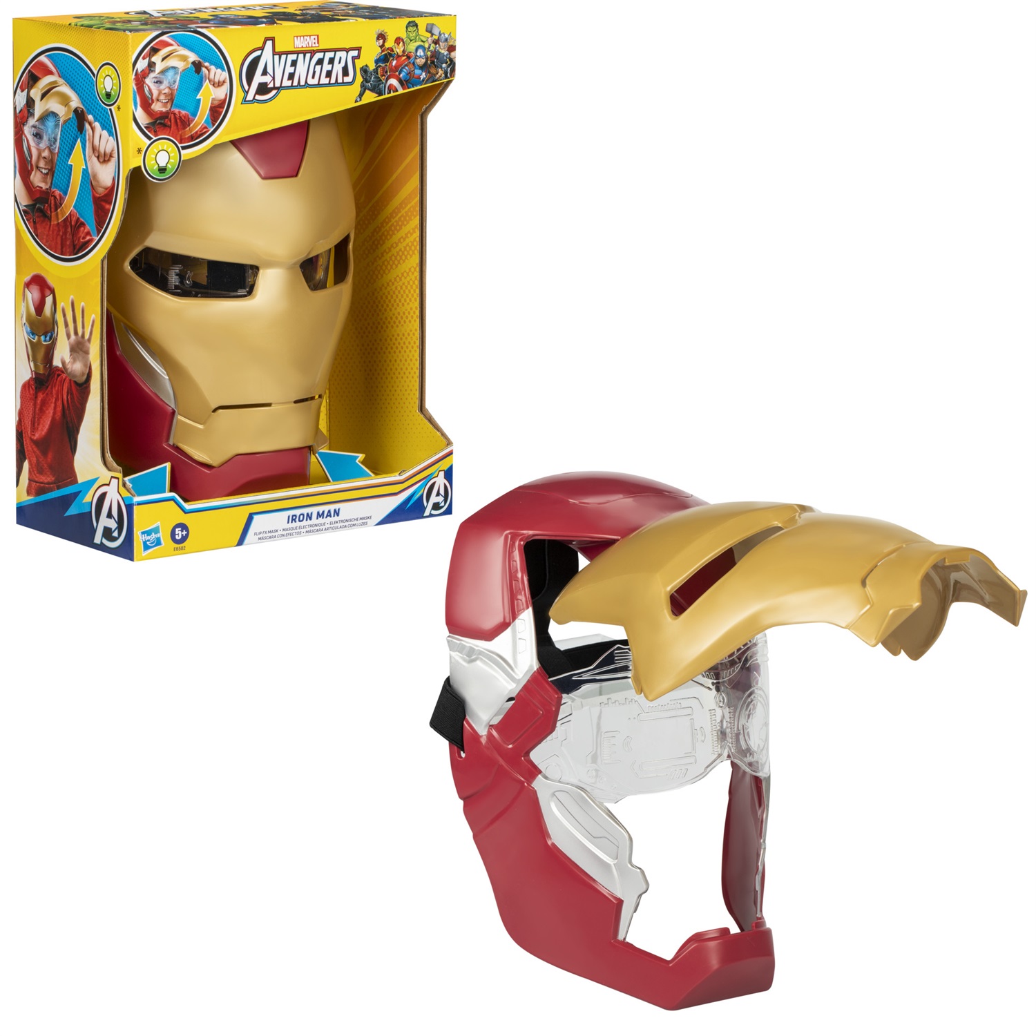Hasbro Maschera Iron Man Alzabile con Effetti Luminosi - Replica del Famoso Elmetto di Tony Stark per Bambini dai 5 Anni