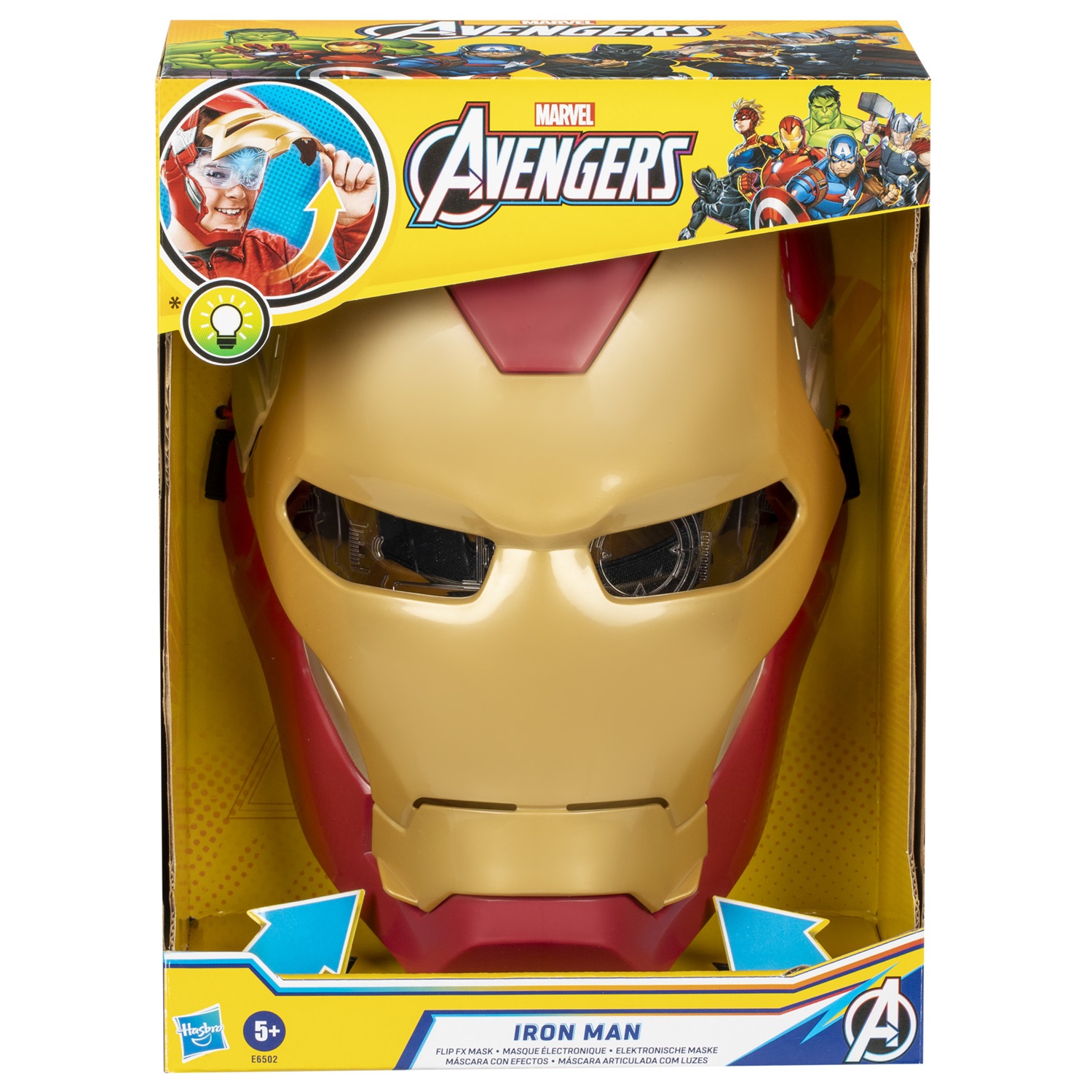 Hasbro Maschera Iron Man Alzabile con Effetti Luminosi - Replica del Famoso Elmetto di Tony Stark per Bambini dai 5 Anni