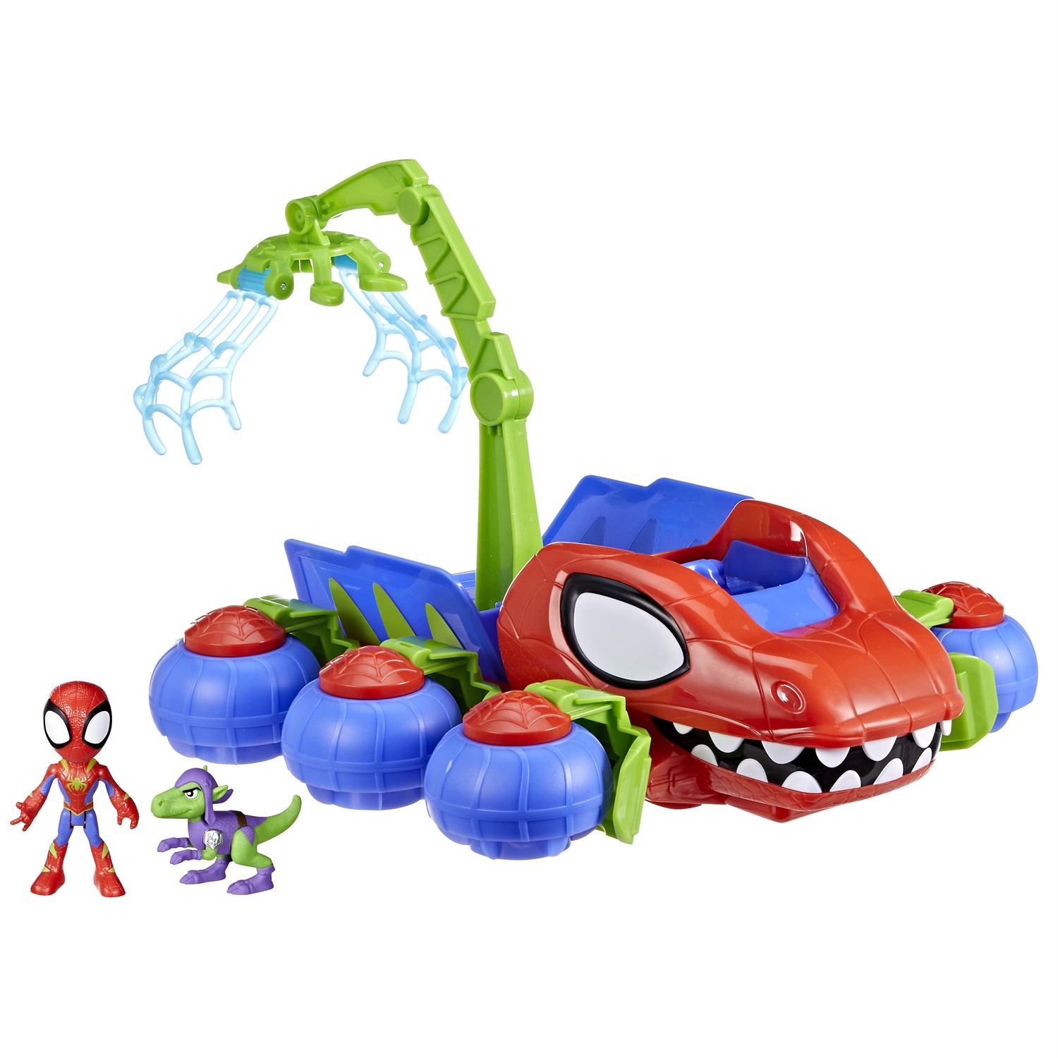 Hasbro Marvel Spidey e i Suoi Fantastici Amici - Veicolo Dino-Webs con Action Figure di Spidey da 10 cm e Goblin Raptor da 6 cm, Playset con Gru Mobile e Artiglio per Catturare Dinosauri, 3