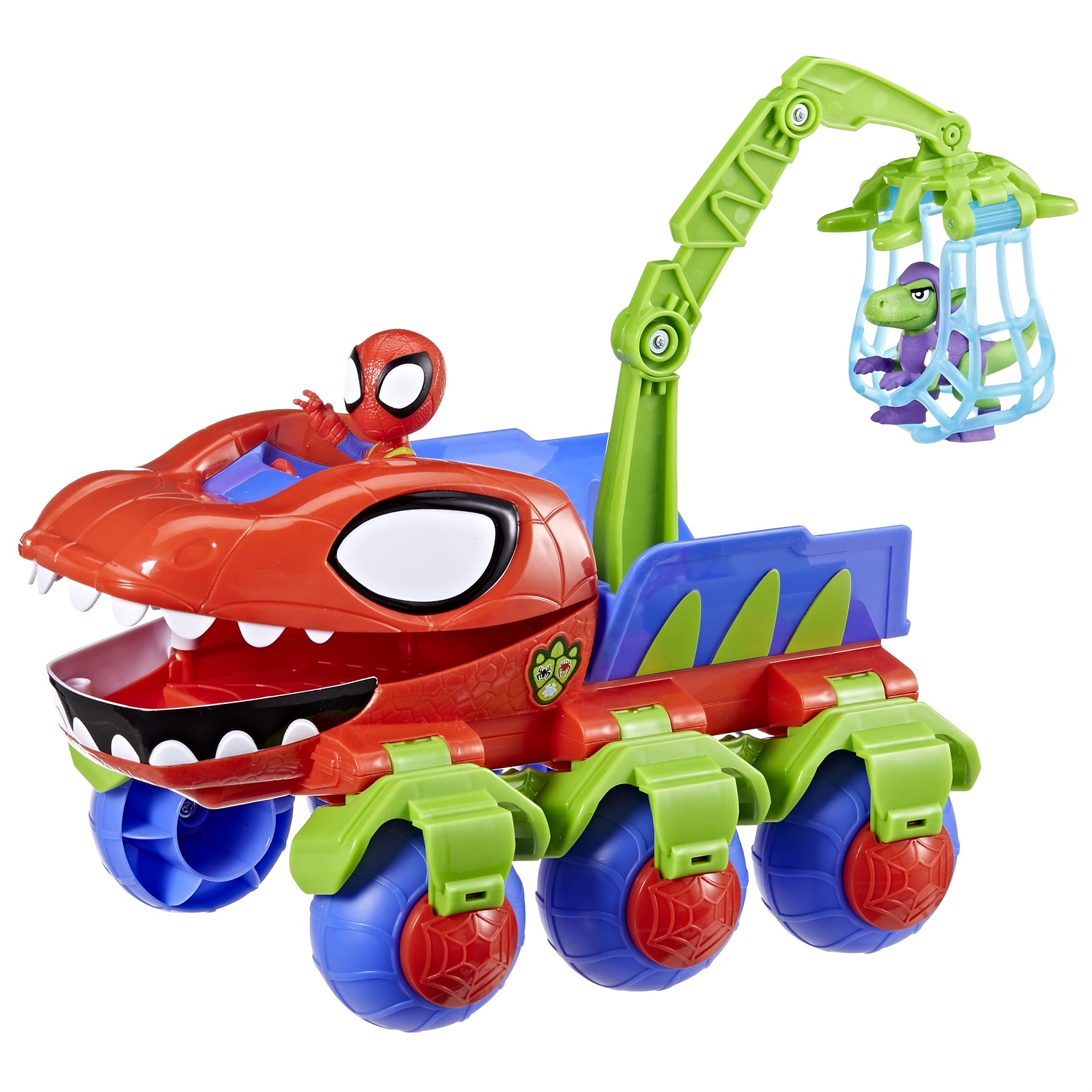 Hasbro Marvel Spidey e i Suoi Fantastici Amici - Veicolo Dino-Webs con Action Figure di Spidey da 10 cm e Goblin Raptor da 6 cm, Playset con Gru Mobile e Artiglio per Catturare Dinosauri, 3