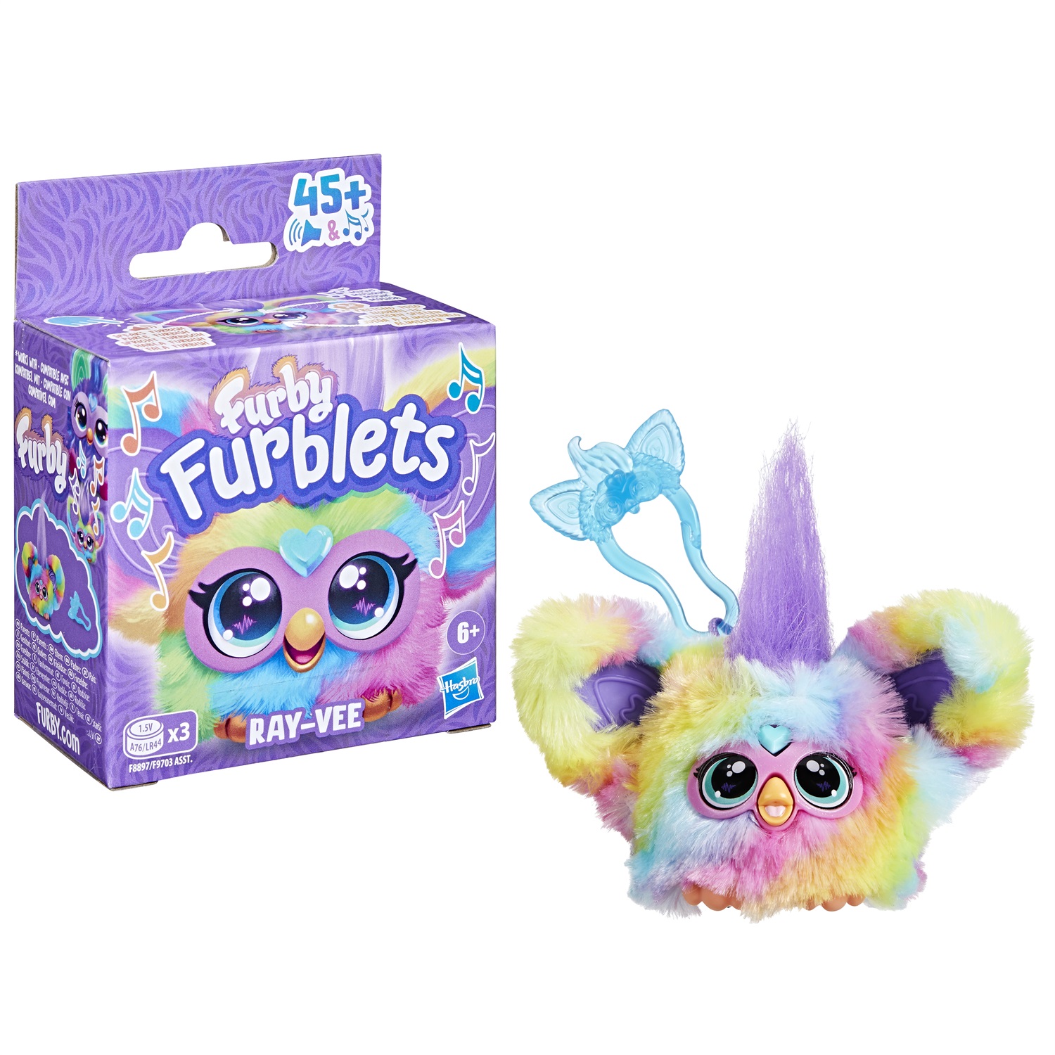 Hasbro Furby Furblets Ray-Vee - Peluche Elettronico Collezionabile Arcobaleno per Bambini dai 6 Anni con Clip Portachiavi