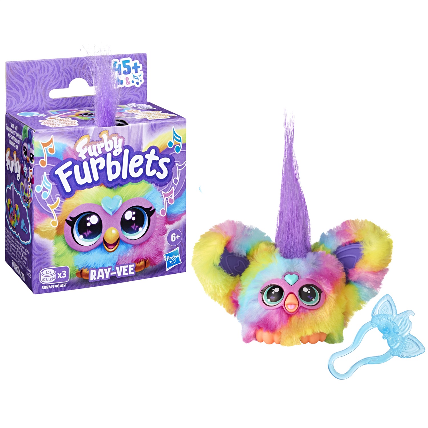 Hasbro Furby Furblets Ray-Vee - Peluche Elettronico Collezionabile Arcobaleno per Bambini dai 6 Anni con Clip Portachiavi
