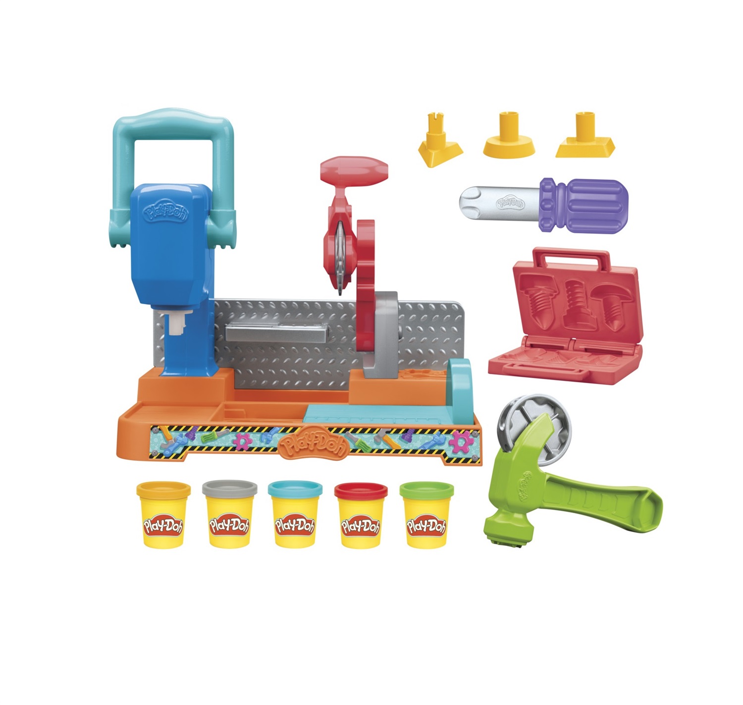 Hasbro Play-Doh Banco degli Attrezzi con Formine e Segheria - Set Creativo con 5 Vasetti di Pasta Modellabile e Accessori per Bambini dai 3 Anni