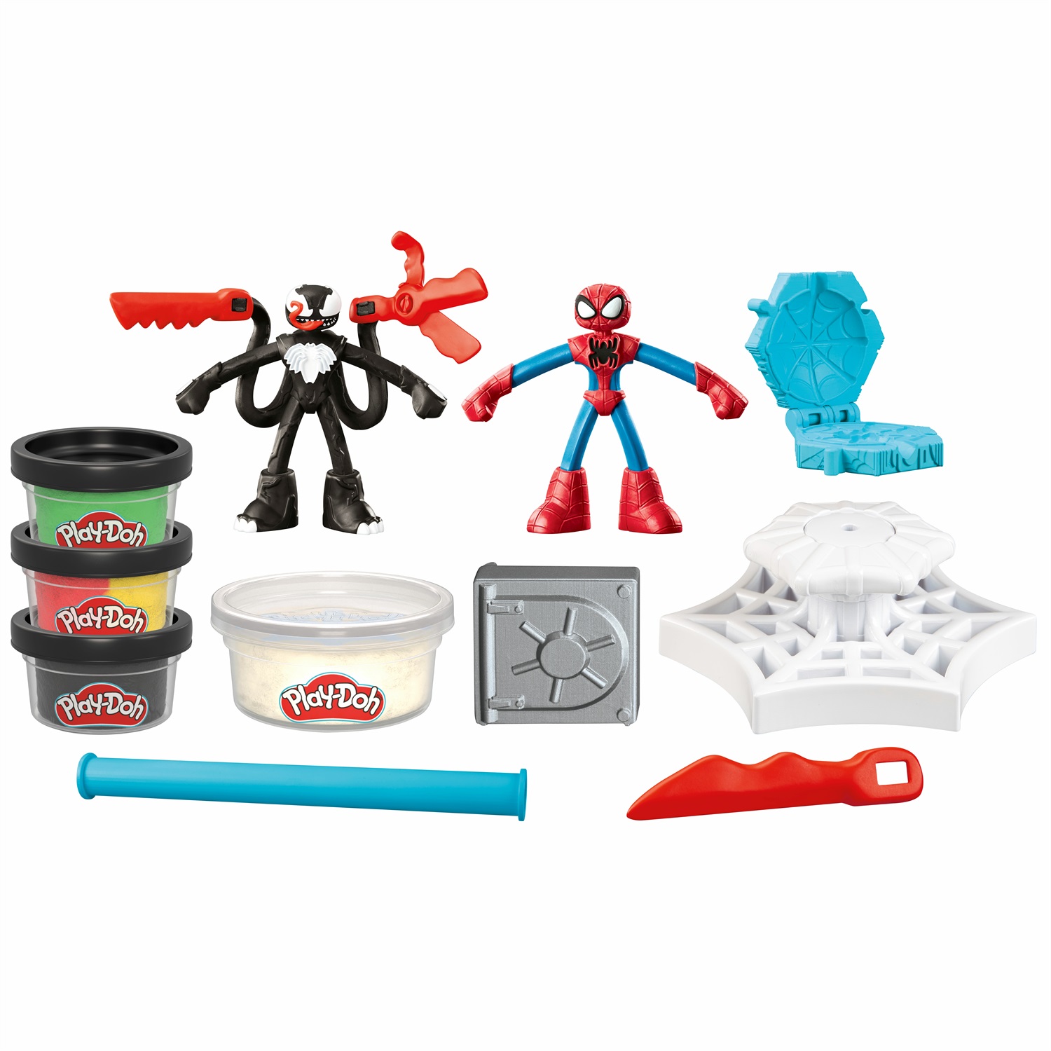 Play-Doh Hasbro Marvel - Set di Gioco Lancia e Taglia Spider-Man vs. Venom con 2 Action Figure e 4 Vasetti di Plastilina Creativa, Idea Regalo per Bambini dai 4 Anni
