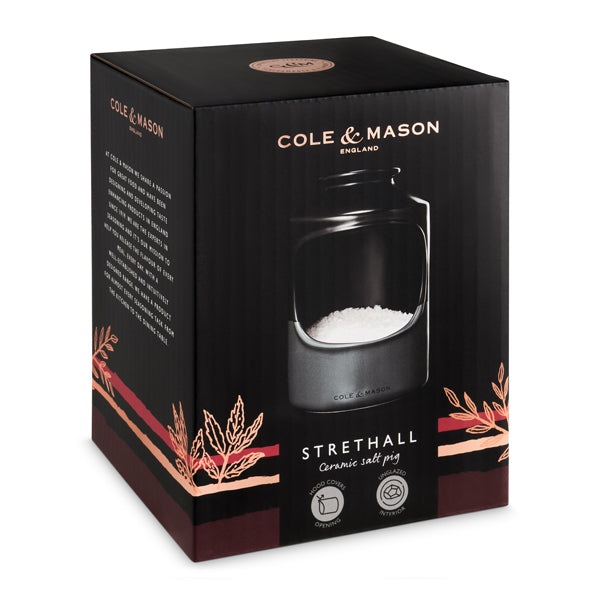 Cole & Mason H822136 Vaso Porta Sale in Ceramica Nero e Grigio, 163mm x 110mm, Barattolo Organizer per Sale, Erbe e Condimenti