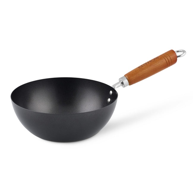 Ken Hom Mini Wok Antiaderente in Acciaio al Carbonio 20cm con Manico in Legno - Non a Induzione