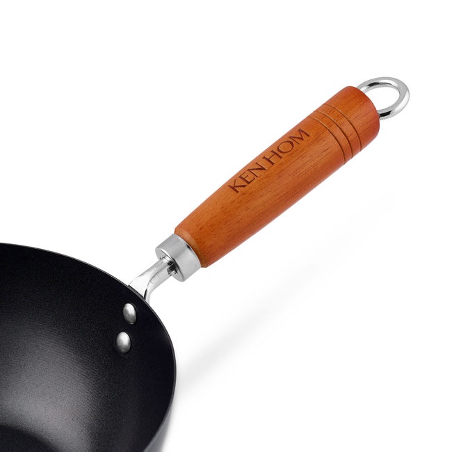 Ken Hom Mini Wok Antiaderente in Acciaio al Carbonio 20cm con Manico in Legno - Non a Induzione