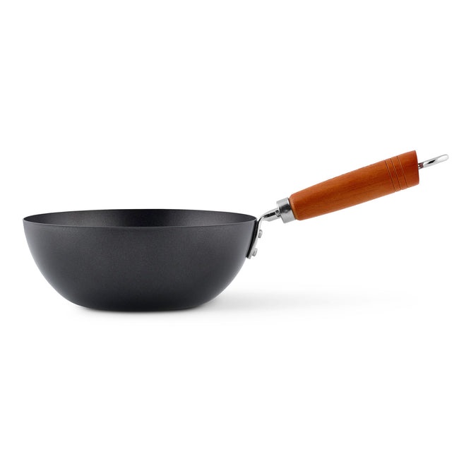 Ken Hom Mini Wok Antiaderente in Acciaio al Carbonio 20cm con Manico in Legno - Non a Induzione