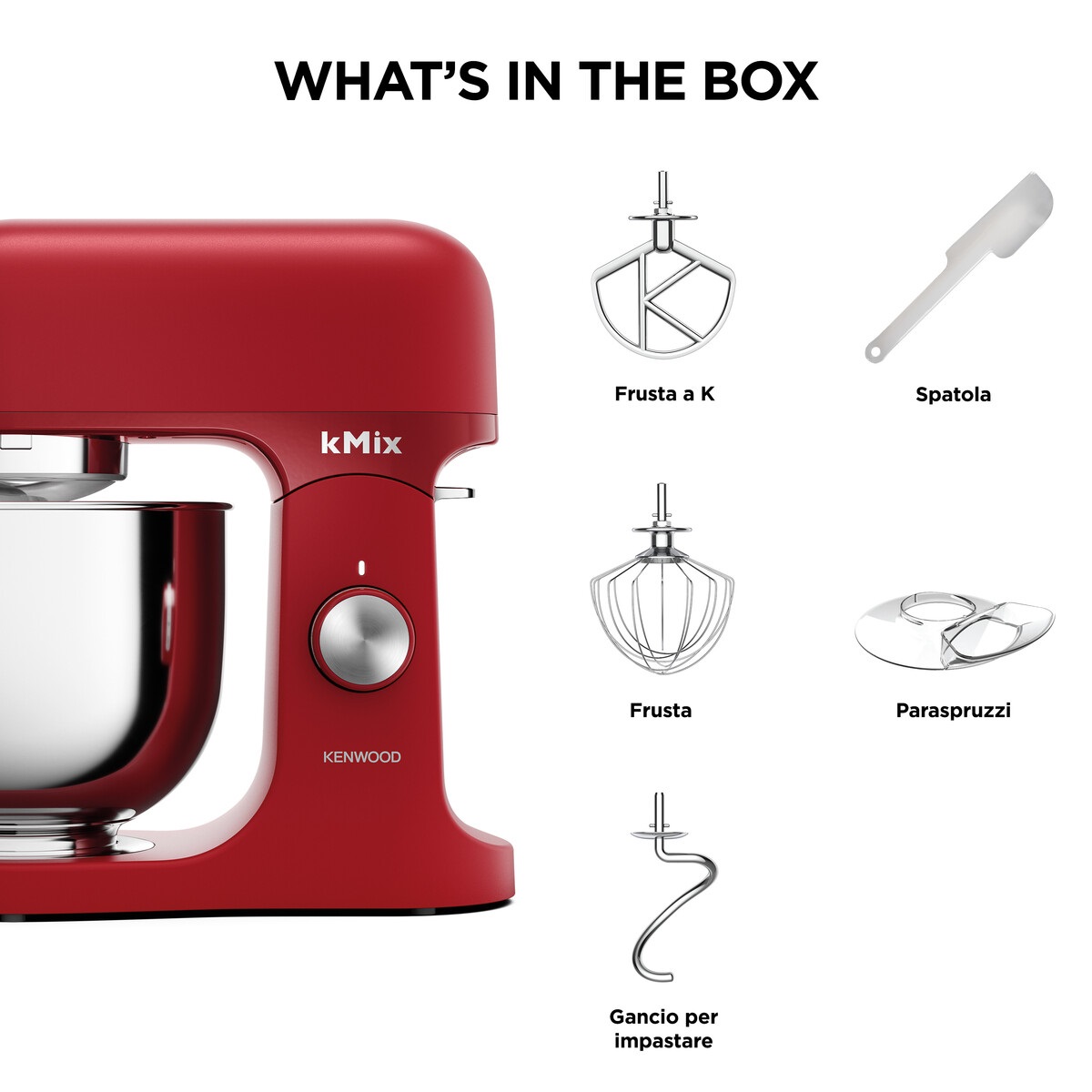 Kenwood KMX751ARD Impastatrice Planetaria 1000W 5L Rosso con 2 Fruste e 1 Gancio