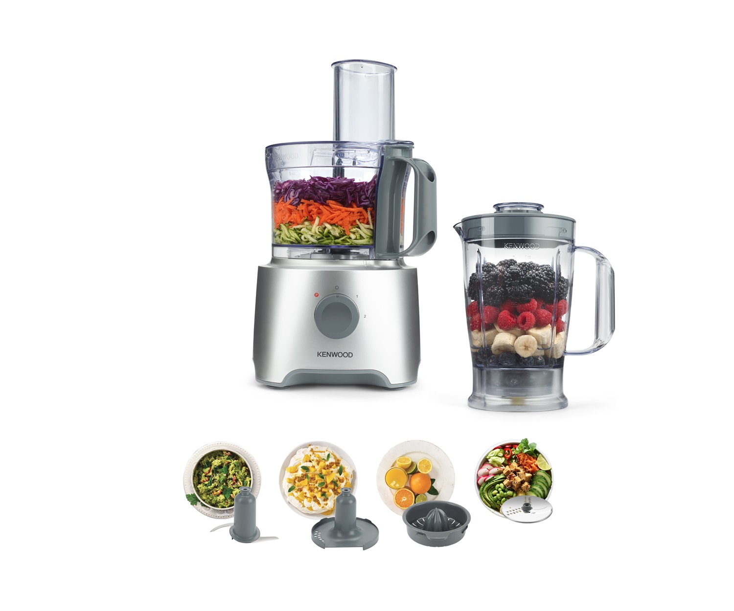 Kenwood FDP302SI Robot da Cucina 800 W 2,1 L con Frullatore 1,2 L e Spremiagrumi - Argento