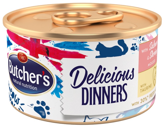 Butcher's Delicious Dinners cibo umido per gatti con mousse di salmone e gamberi 85 g