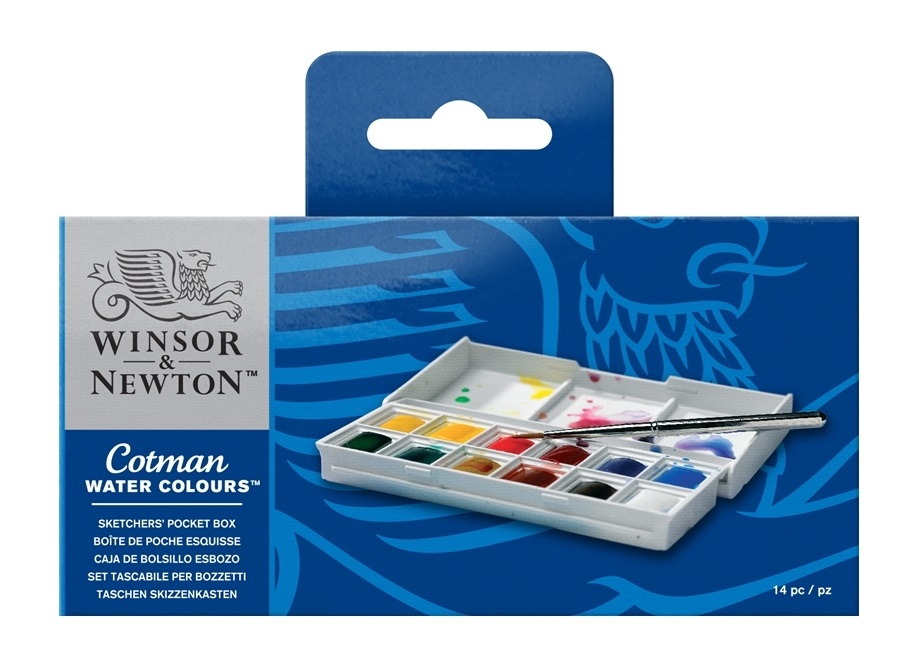 Winsor & Newton Set di Acquerelli Cotman Sketchers 12 Mezzi Godet Pennello - Colori Assortiti