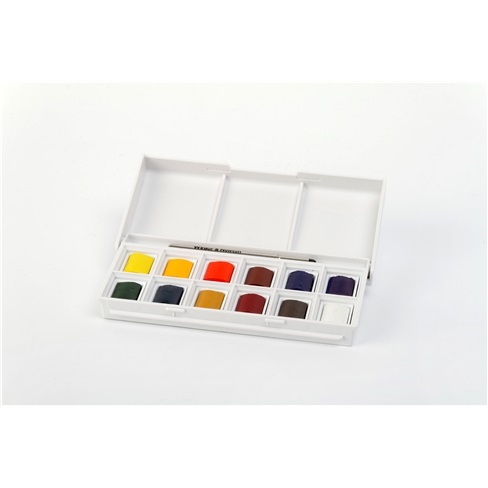 Winsor & Newton Set di Acquerelli Cotman Sketchers 12 Mezzi Godet Pennello - Colori Assortiti