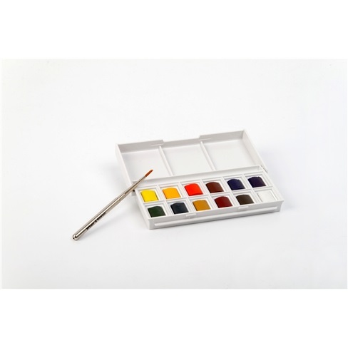 Winsor & Newton Set di Acquerelli Cotman Sketchers 12 Mezzi Godet Pennello - Colori Assortiti