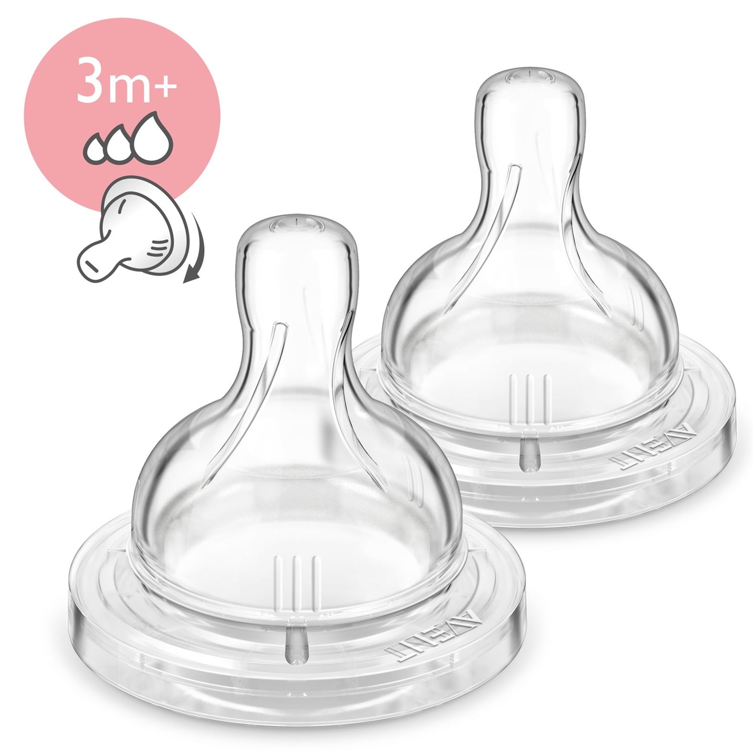Philips AVENT Tettarella Classic Flusso Regolabile in Silicone, 2 Pezzi, 3m con Valvola Airflex