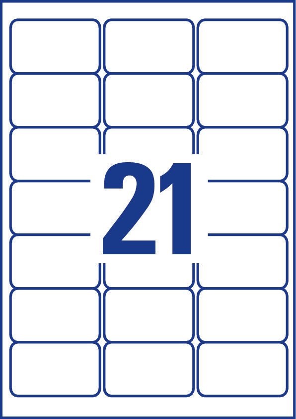 Avery L7160-100 Etichette Bianche per Indirizzi 63,5x38,1 mm - 21 Etichette/Foglio, Adesivo Permanente, Tecnologia Ultragrip™ e JamFree™, Conf. 100 Fogli