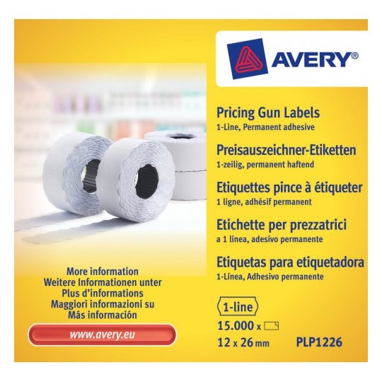 Avery PLP1226 Etichette Permanenti per Prezzatrici 1 Linea 12x26 mm Bianco - Conf. 10 Rotoli da 1500 Etichette