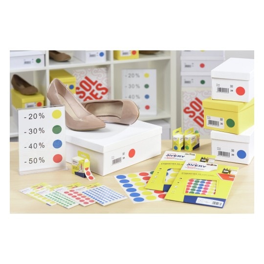 Avery Etichette Adesive Tonde PSA19MX - Permanenti, Ø 19 mm, Colori Assortiti, Confezione da 90 Etichette
