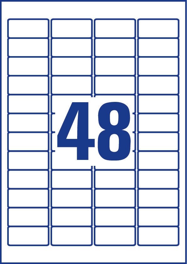 Avery L4736REV-25 Etichette Adesive Rimovibili in Carta Bianca - 45,7 x 21,2 mm - 48 Etichette per Foglio - Confezione da 25 Fogli A4