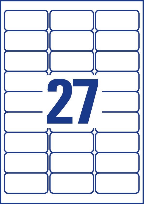 Avery L4737REV-25 Etichette Bianche Rimovibili 63,5x29,6 mm con Angoli Arrotondati - 27 Etichette per Foglio, Confezione da 25 Fogli, Compatibili con Stampanti Laser e Inkjet