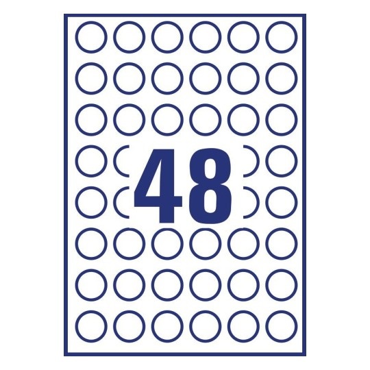 Avery Etichette Adesive Rotonde Rimovibili Ø 25 mm - 48 Etichette per Foglio - Confezione da 25 Fogli - Ideali per Stampanti Laser e Inkjet