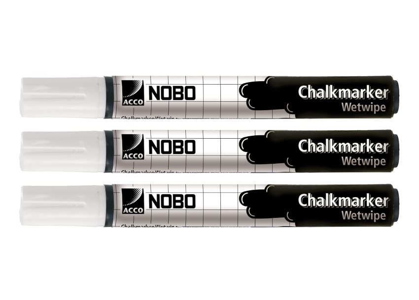 Nobo Pennarelli a Inchiostro Liquido Bianco - 3pz, Punta 4mm, Ideali per Superfici Non Porose