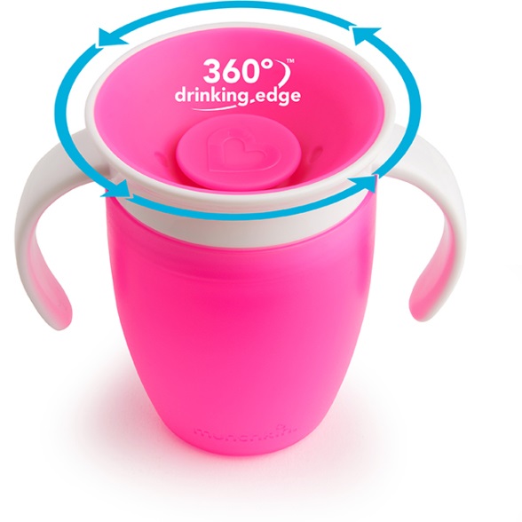 Munchkin Miracle 360° Tazza da allenamento Rosa 207 ml - Senza BPA, A prova di perdite, per bambini da 6 mesi