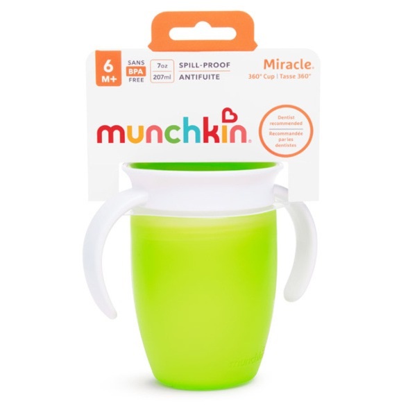 Munchkin Miracle 360° Tazza Antigoccia Verde con Manici - 207 ml per Bambini