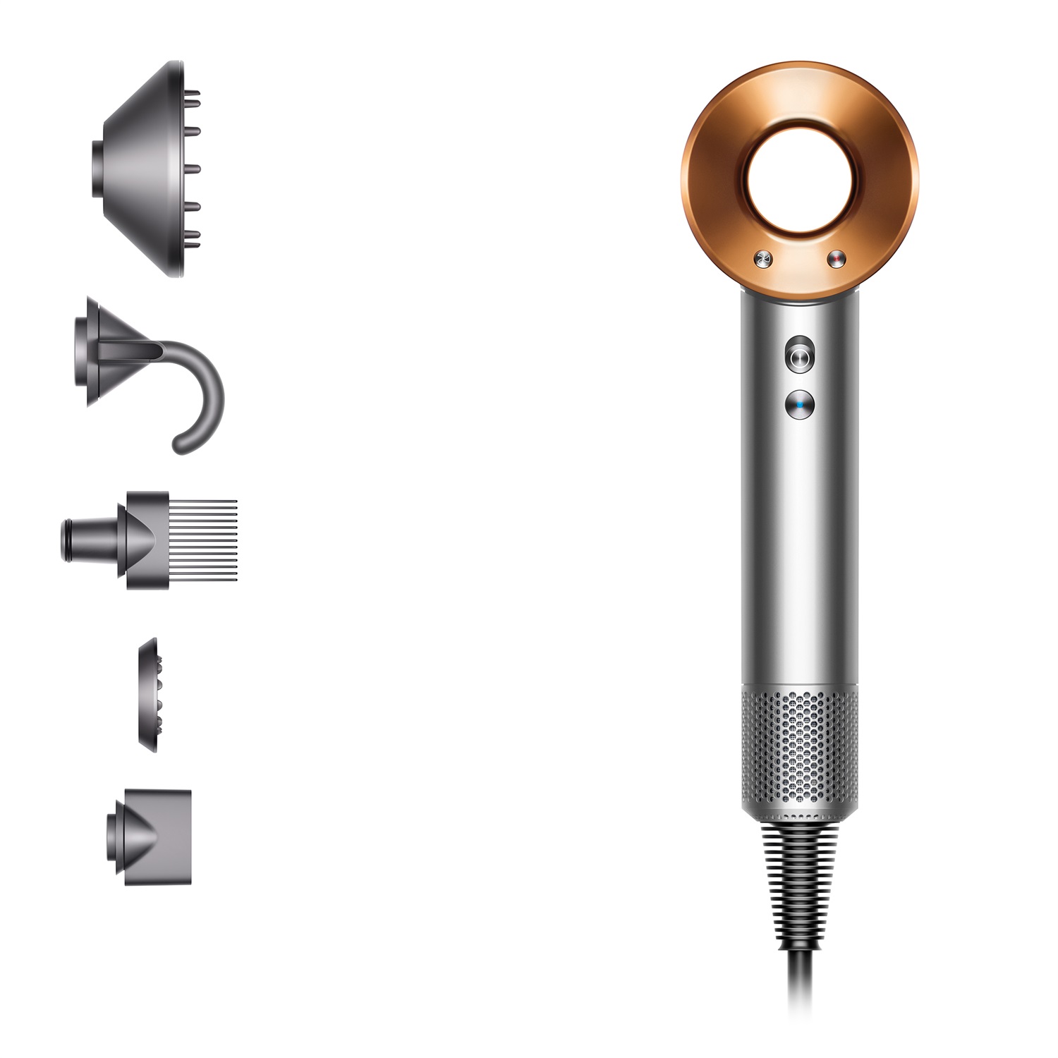 Dyson Asciugacapelli Supersonic HD07 - 1600W, Rame/Nichel, 110000 Giri/min, 4 Temperature, 3 Velocità, Diffusore e Concentratore Inclusi