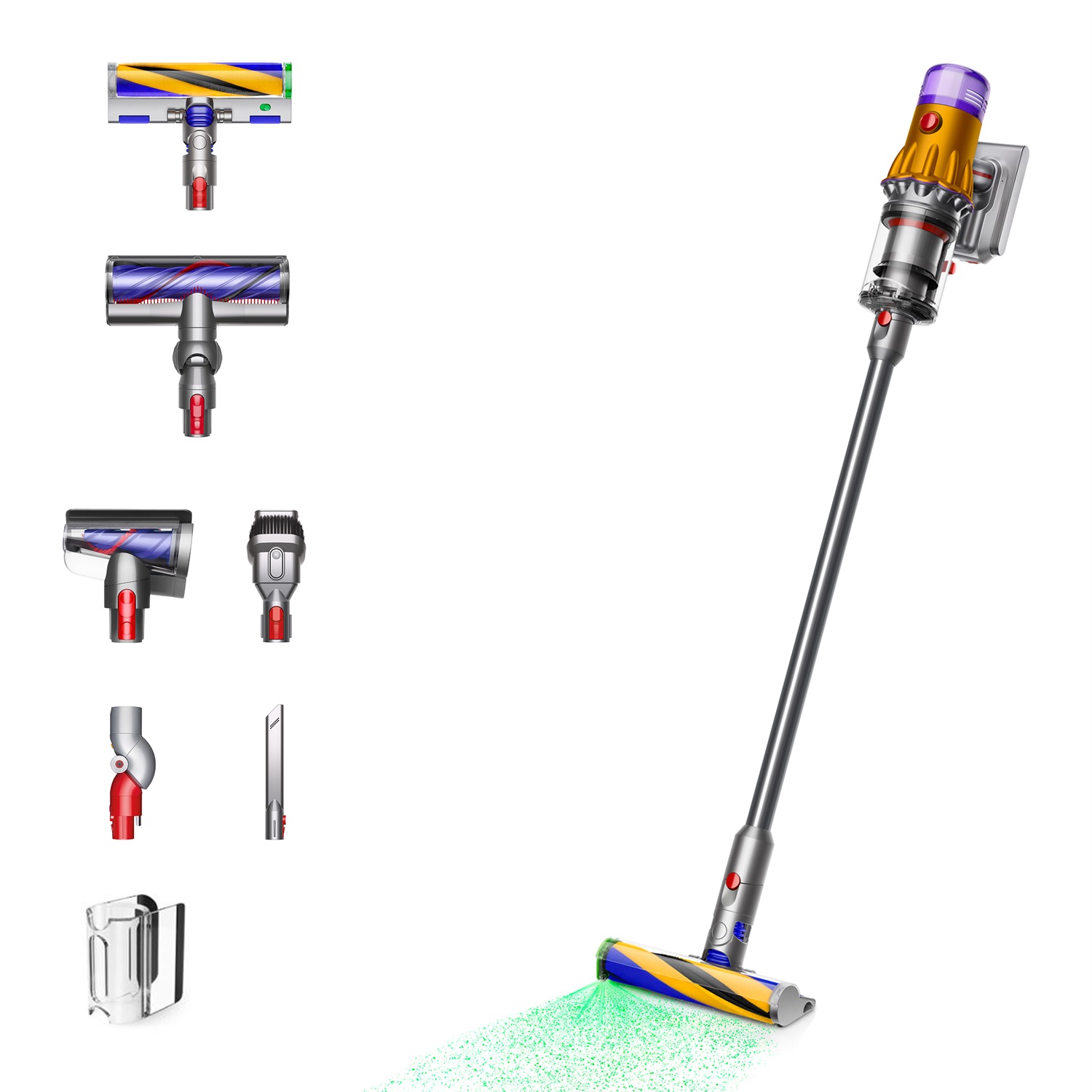 Dyson V12 Detect Slim Absolute - Aspirapolvere Senza Filo, Nichel/Giallo, 150 AW, Tecnologia Ciclonica, LCD, 60 Minuti di Autonomia