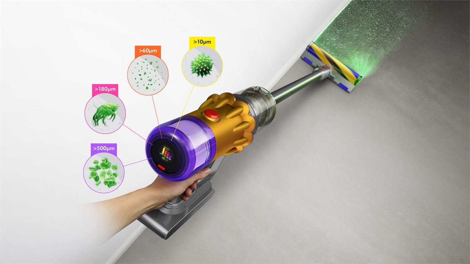 Dyson V12 Detect Slim Absolute - Aspirapolvere Senza Filo, Nichel/Giallo, 150 AW, Tecnologia Ciclonica, LCD, 60 Minuti di Autonomia