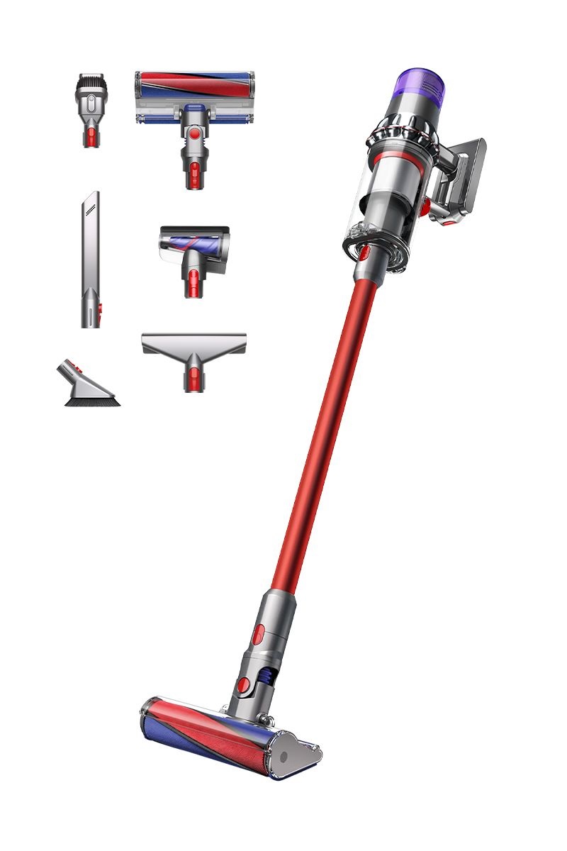 Dyson V11 Fluffy Aspirapolvere Senza Filo Nichel/Rosso - Potente 185 AW, Spazzola a Rullo Morbido, LCD, Ciclonico, Senza Sacchetto