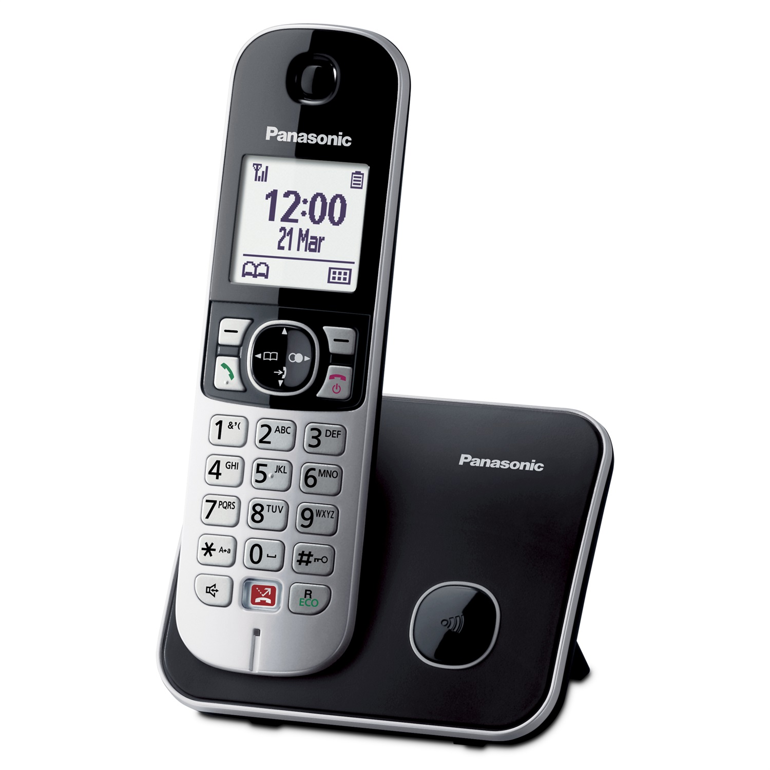 Panasonic KX-TG6851JTB Telefono Cordless DECT con Vivavoce, Identificatore di Chiamata, Rubrica da 200 Voci, Display LCD Retroilluminato, Blocco Chiamate Indesiderate, Nero e Grigio