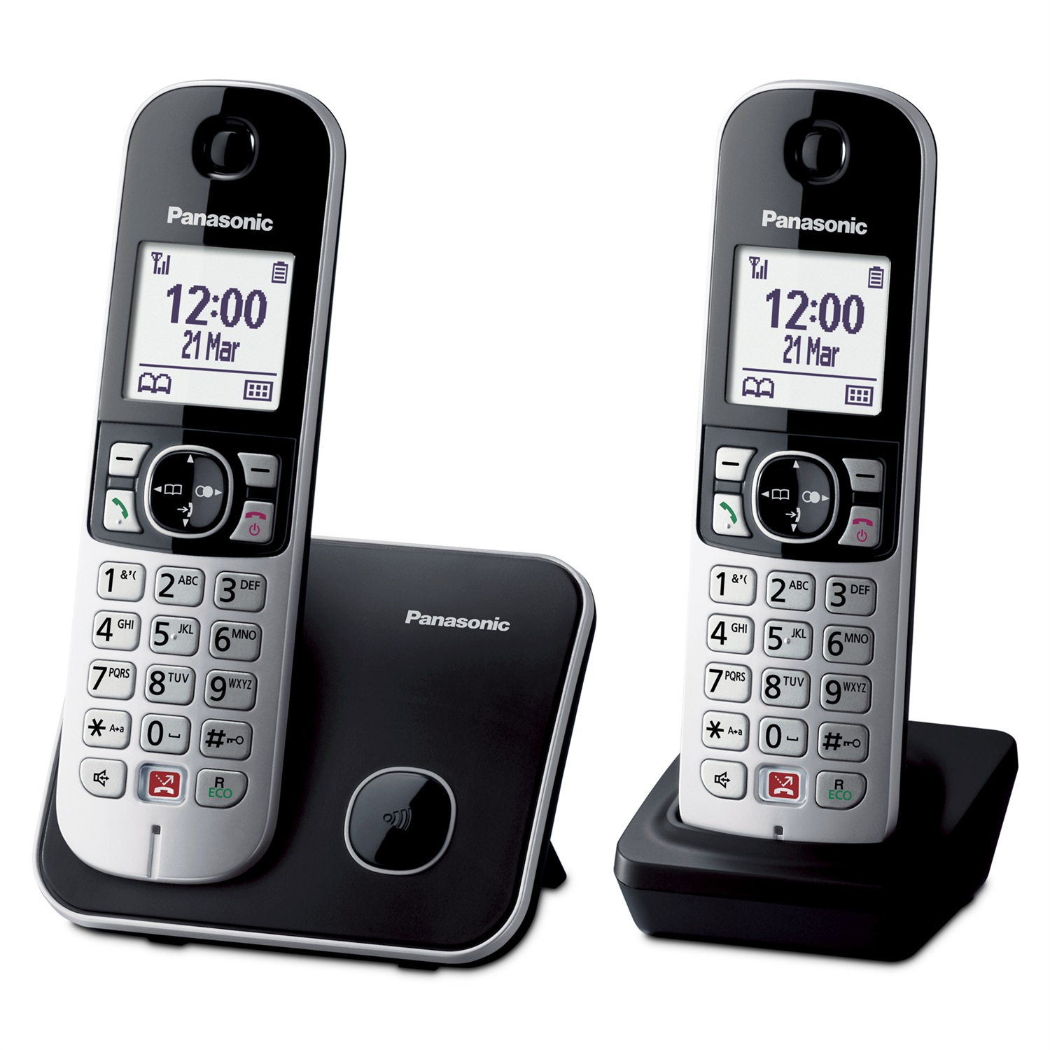 Panasonic KX-TG6852JTB Telefono Cordless Digitale con ID Chiamante, Blocco Chiamate Indesiderate, Vivavoce, Display LCD e Tastiera Illuminata - Nero e Grigio