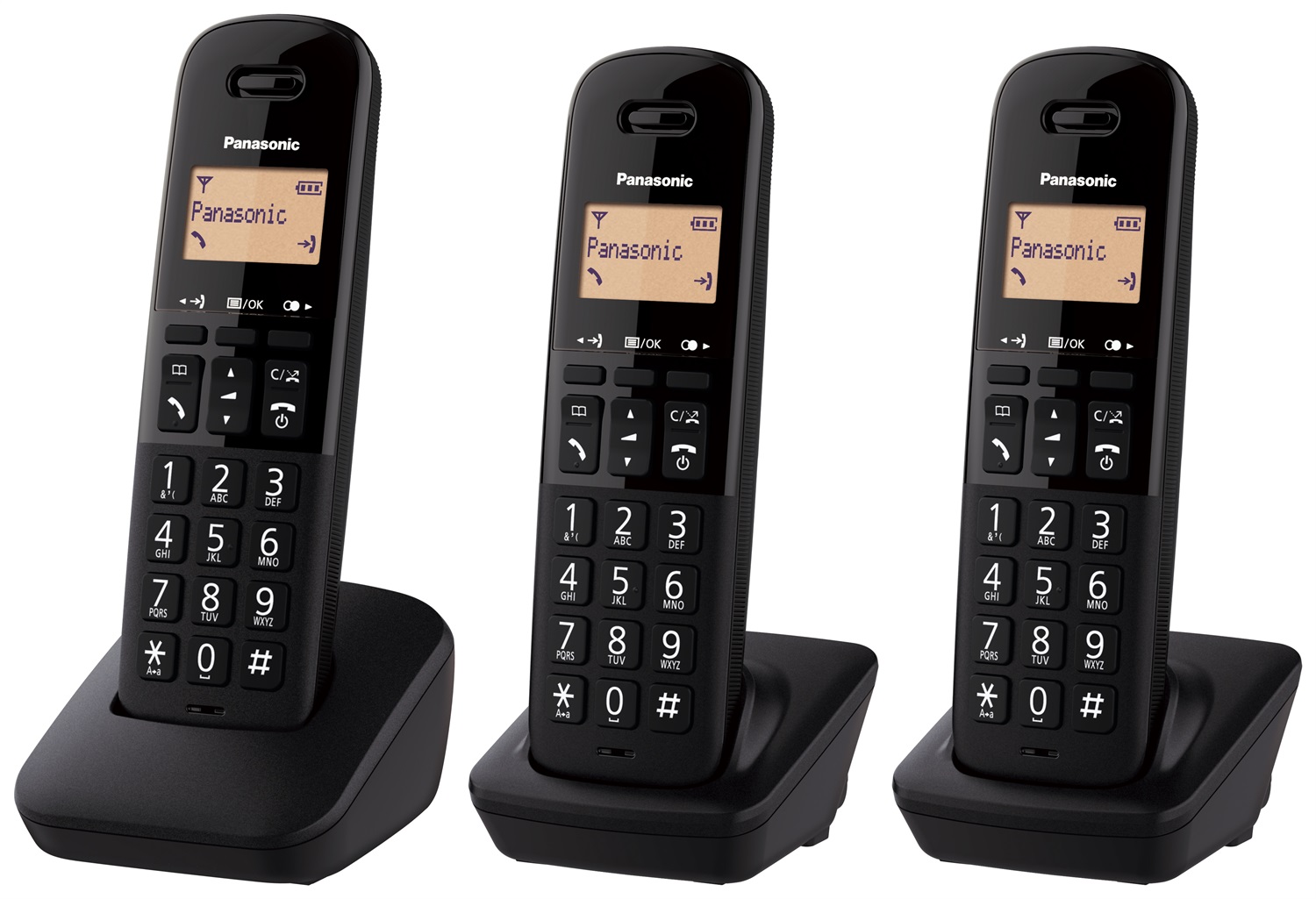 Panasonic KX-TGB613JTB Telefono Cordless Trio Nero con Identificatore di Chiamata, Display Retroilluminato e Rubrica da 50 Voci