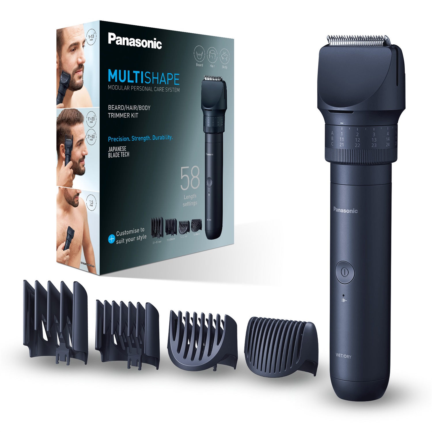 Panasonic ER-CKN2 Kit MULTISHAPE - Regolabarba, Tagliacapelli e Tagliapeli del Corpo Waterproof, Ricaricabile Ni-MH, Wet&Dry
