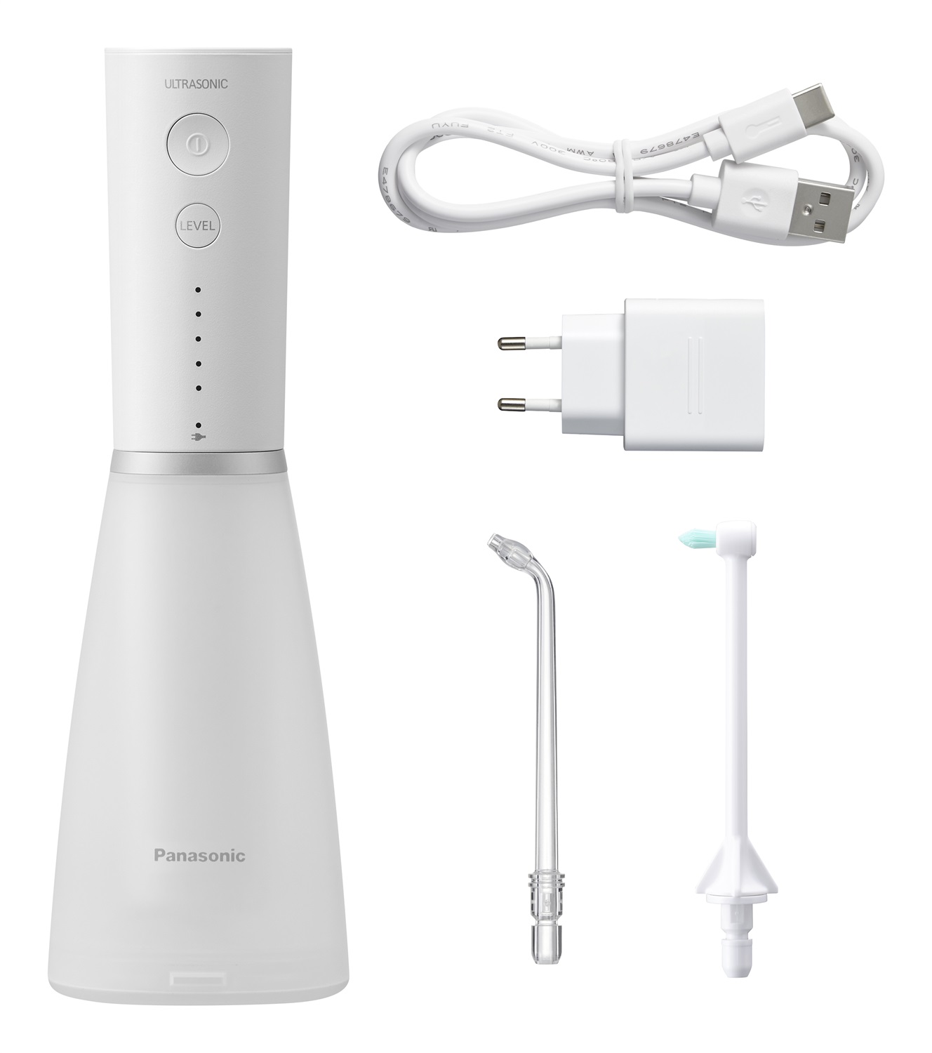 Panasonic EW-DJ86 Idropulsore Ricaricabile a Ultrasuoni Bianco con 5 Livelli di Pressione e Ricarica USB