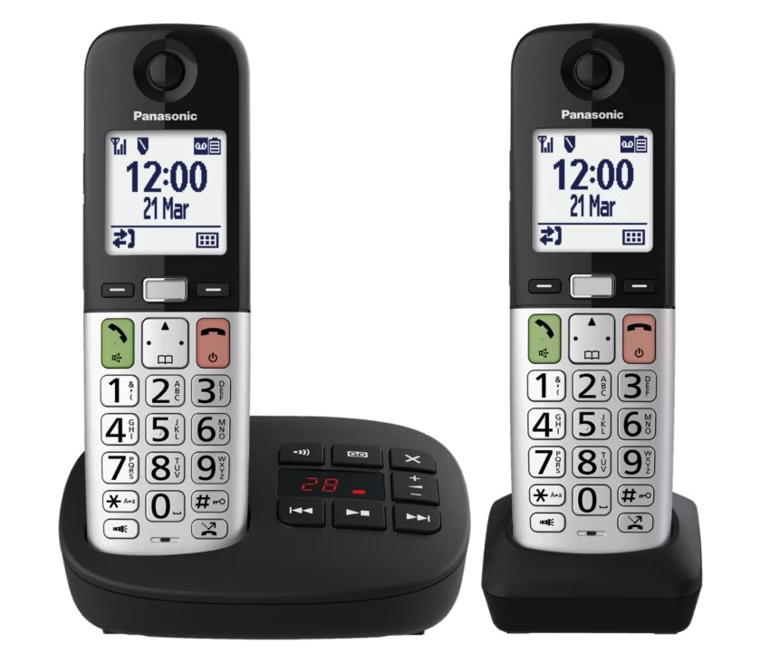 Panasonic KX-TGU432EXB Telefono senza fili con segreteria, volume amplificato, display LCD e 2 auricolari, compatibile con apparecchi acustici
