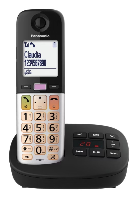 Panasonic KX-TGU432EXB Telefono senza fili con segreteria, volume amplificato, display LCD e 2 auricolari, compatibile con apparecchi acustici