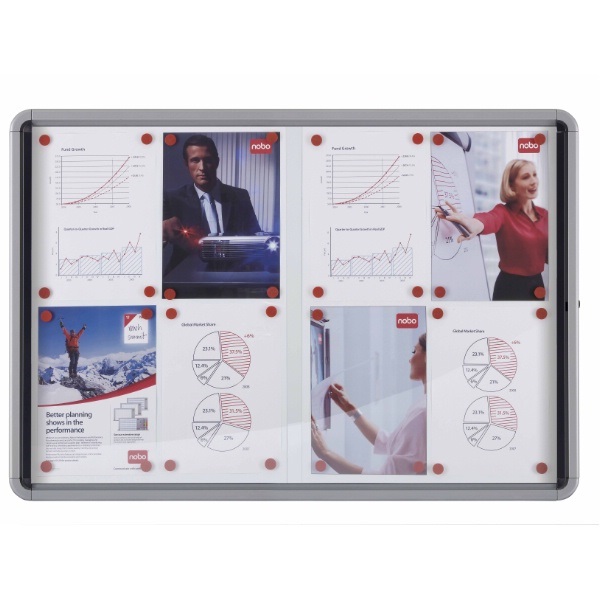Nobo Bacheca Magnetica per Interni 69.2x97.2 cm - 8 Fogli A4, Ante Scorrevoli, Serratura, Cancellabile a Secco