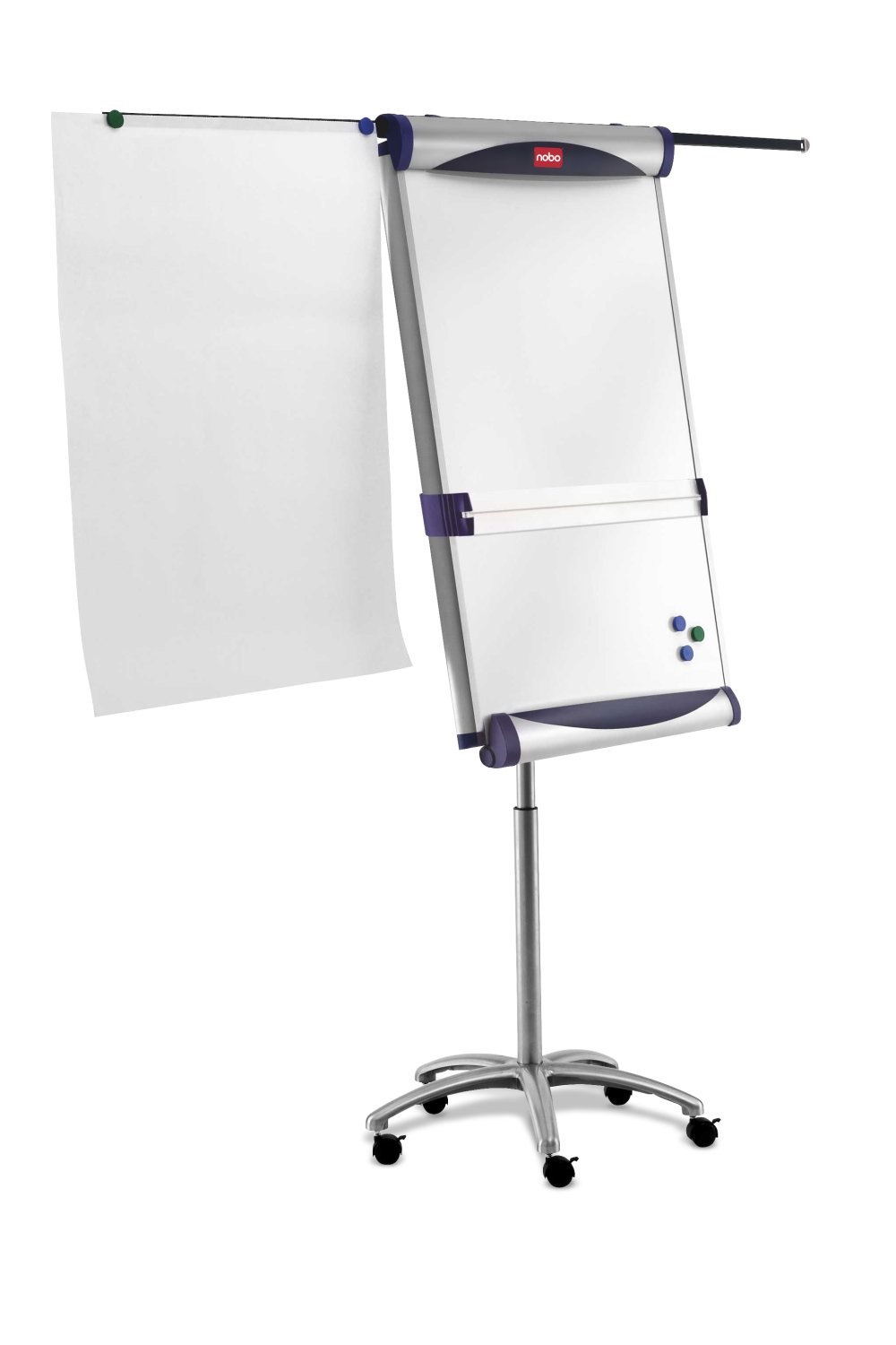 Nobo Lavagna Portablocco Classic Mobile con Ruote - 100 x 70 cm, Superficie Magnetica, Bracci Estensibili, Bianco