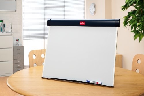 Nobo Barracuda Desktop - Portablocco a cavalletto 75x65,5 cm blu, lavagna a fogli mobili, cancellabile a secco e bacheca magnetica
