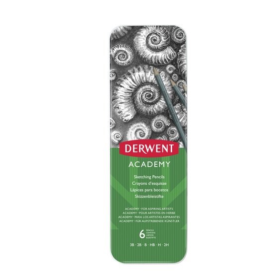Derwent Academy Matite Grafite 6 pz - 3B, 2B, B, HB, H, 2H - Alta Qualità per Artisti Principianti